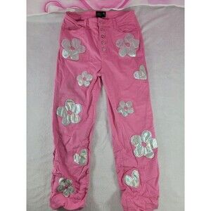 dELiA*s Dolls Kill Heart Of Glass Holo Flower Applique Twill Pants Size Large